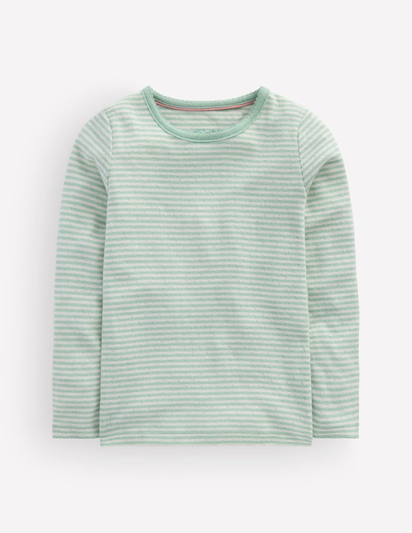 Long Sleeve Pointelle Top-Misty Blue Stripe