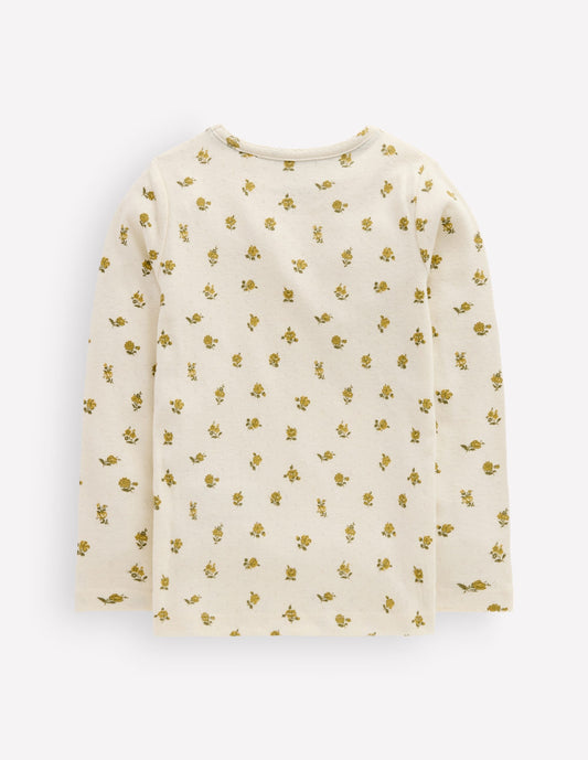 Long Sleeve Pointelle Top-Yellow Ditsy Floral