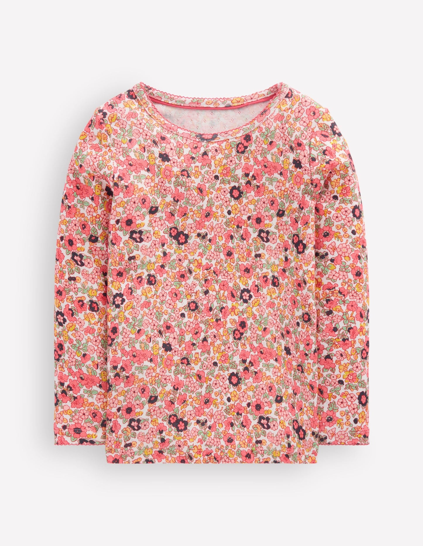 Long Sleeve Pointelle Top-Pink Floral