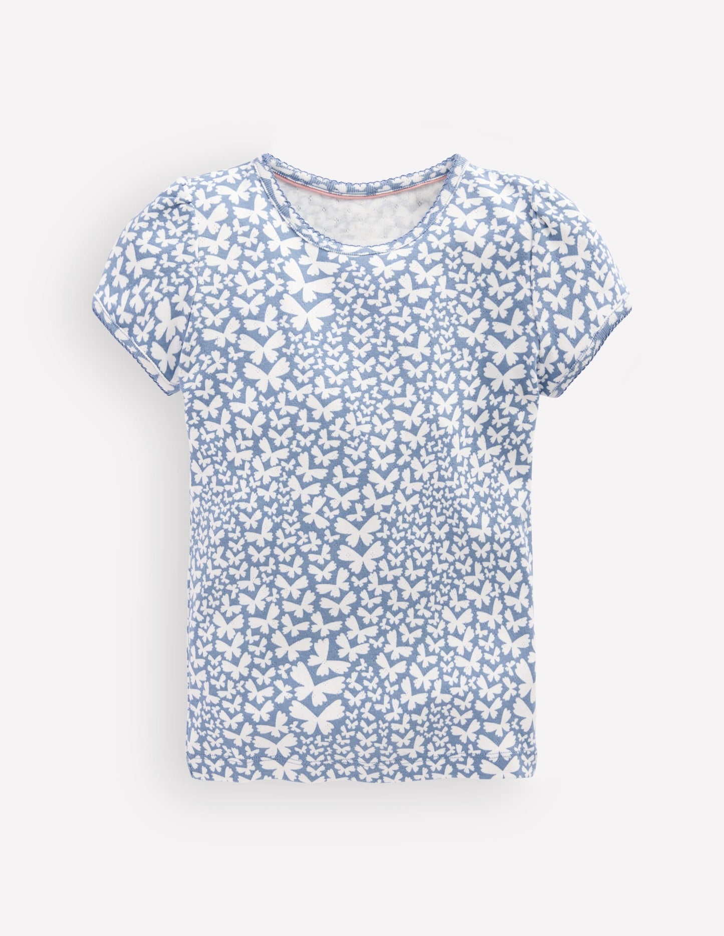 Short Sleeve Pointelle Top-Serenity Blue Butterflies