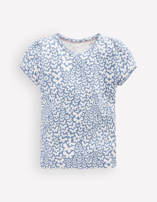Short Sleeve Pointelle Top-Serenity Blue Butterflies