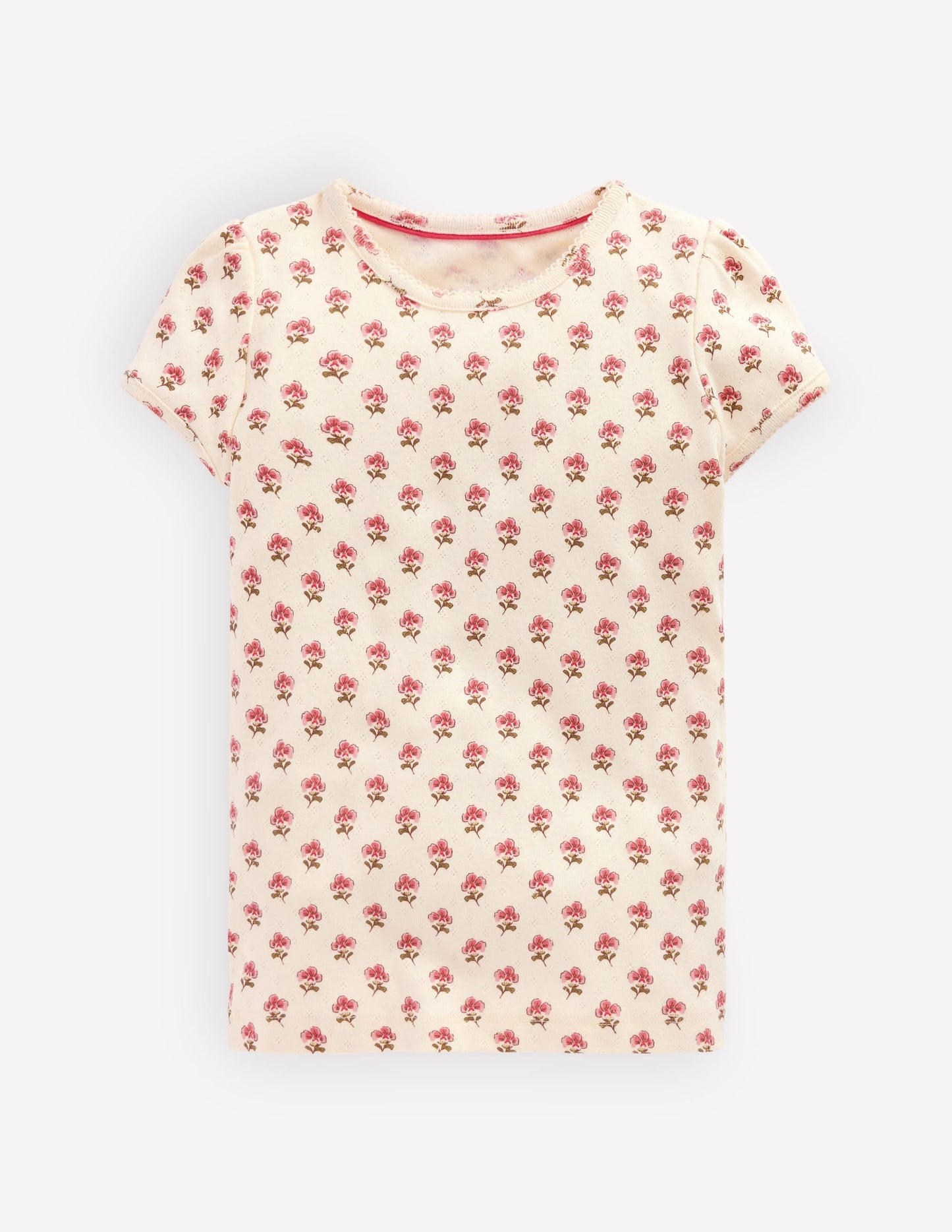 Short Sleeve Pointelle Top-Pink Floral