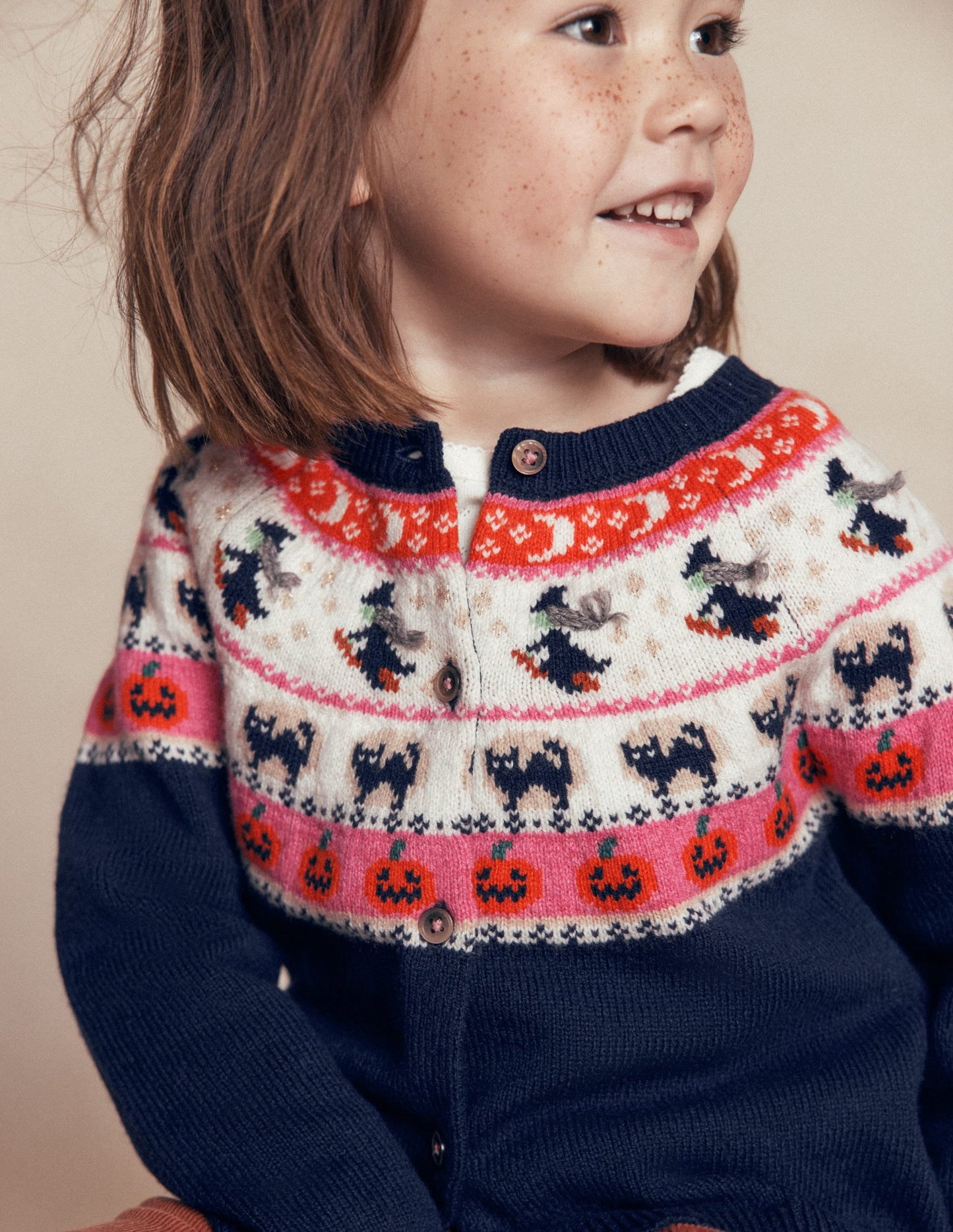Edie Fair Isle Cardigan-College Navy Halloween