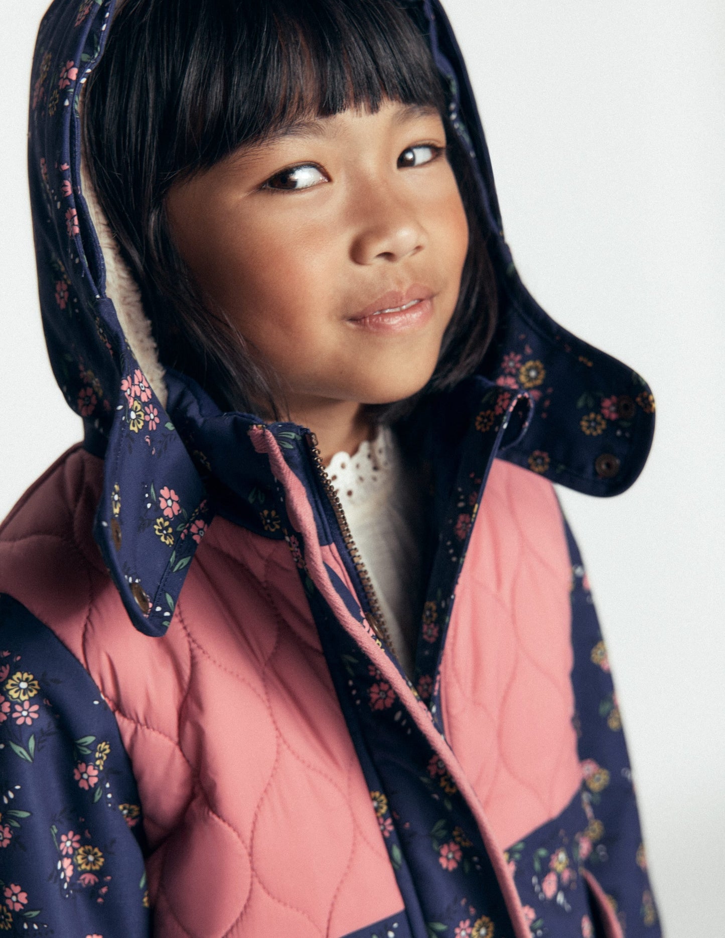 Joni Quilted Parka Coat-Navy Floral
