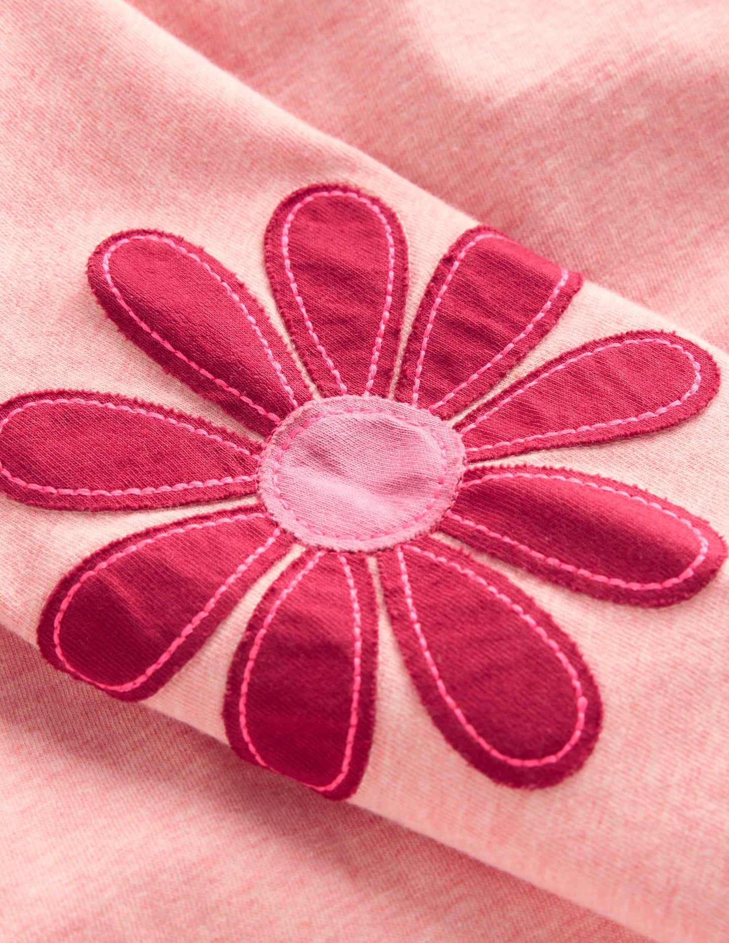 Puff Sleeve Appliqué  T-shirt-Pink Marl Flowers