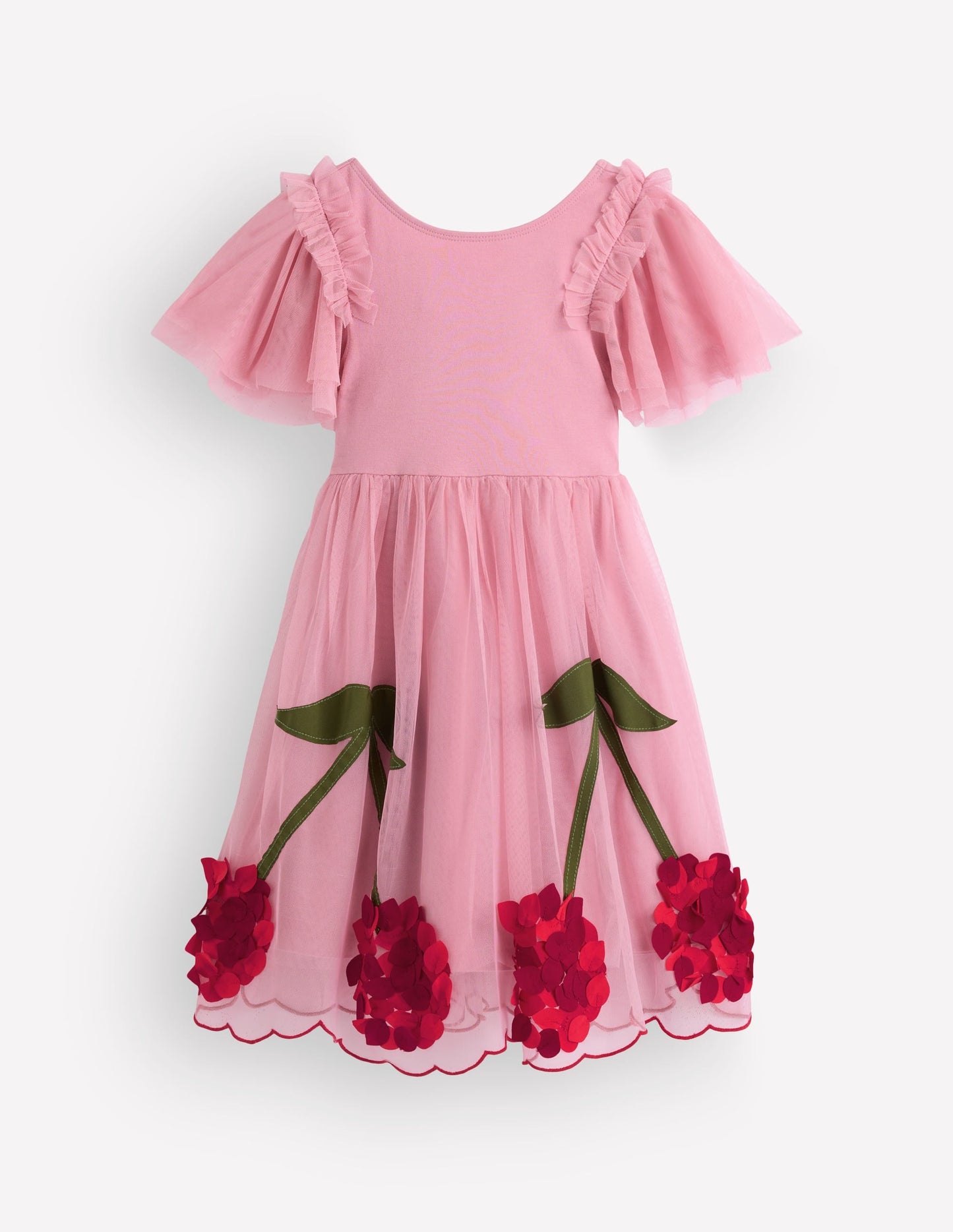 Short Sleeve Logo Tulle Dress-Pink Cherry Applique
