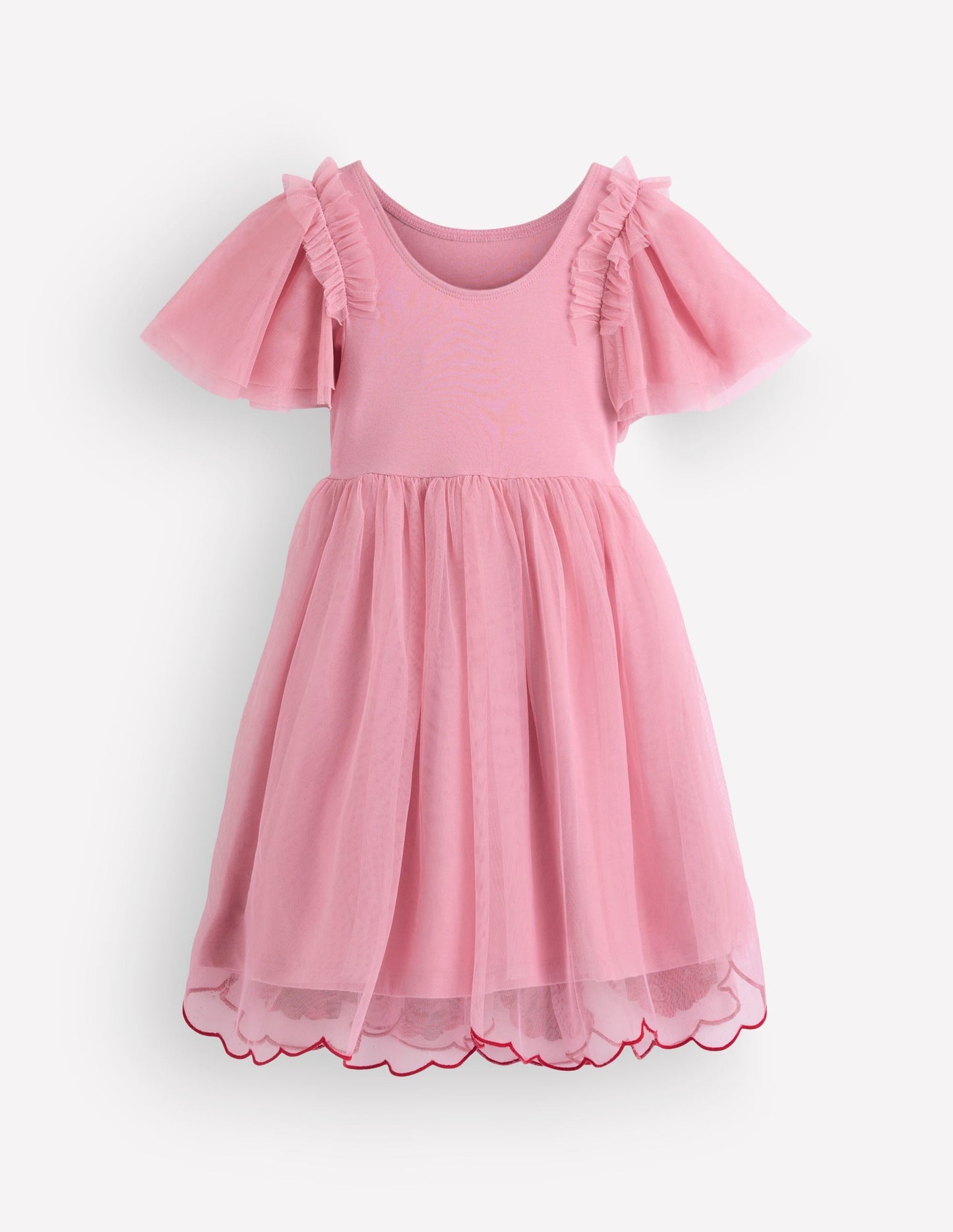 Short Sleeve Logo Tulle Dress-Pink Cherry Applique
