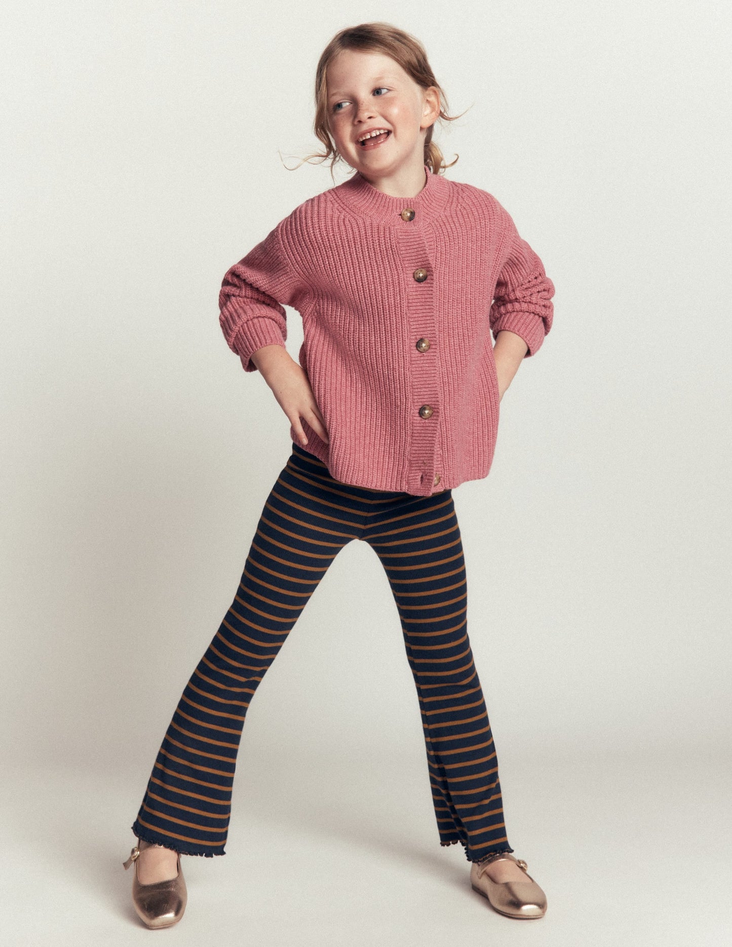 Ribbed Flared Leggings-Navy Stripe