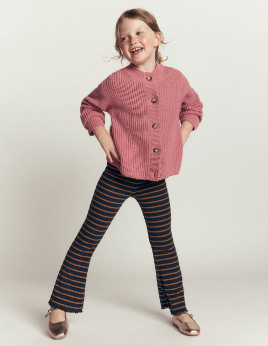 Ribbed Flared Leggings-Navy Stripe