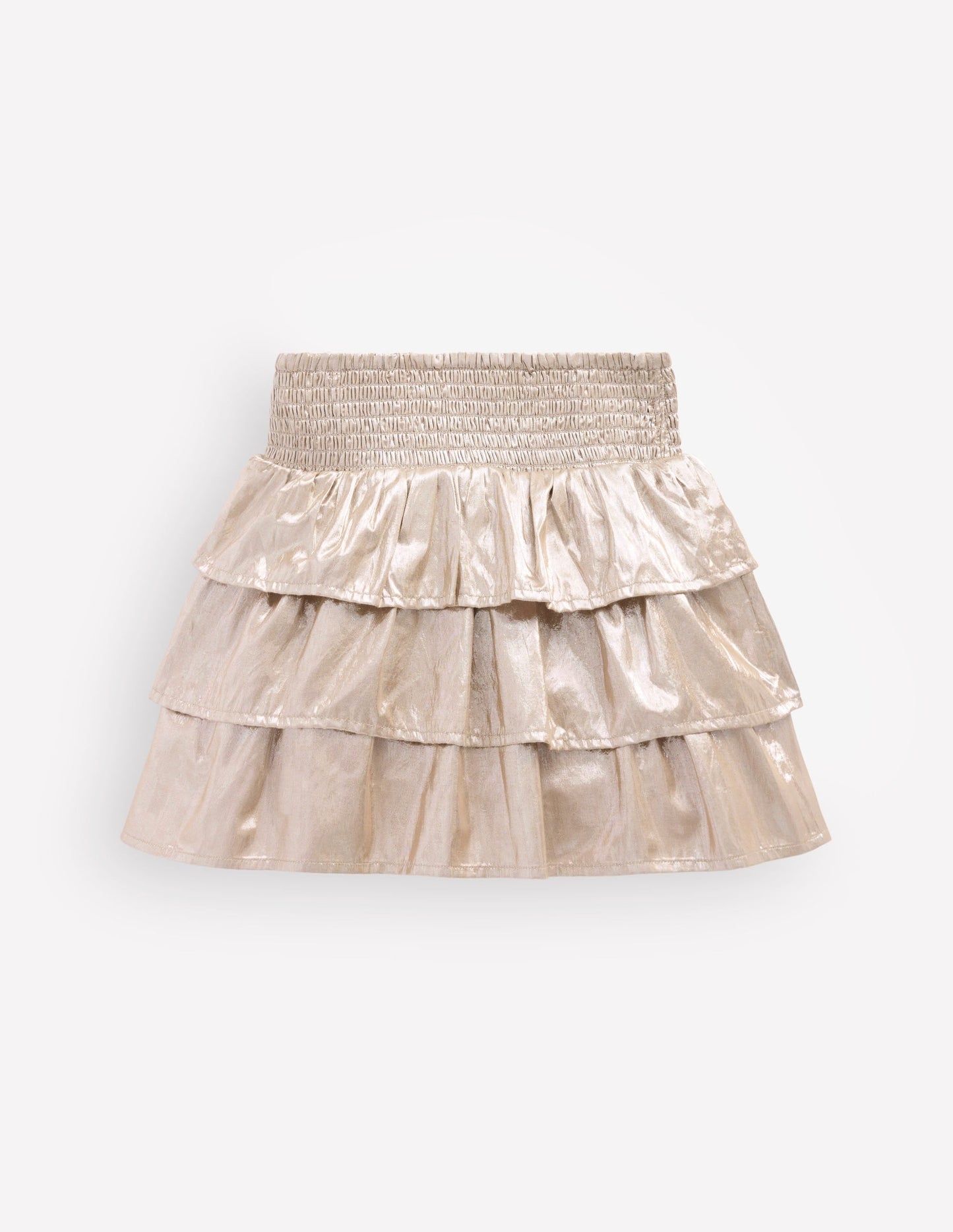 Smocked Waist Ruffle Skirt-Gold Metallic