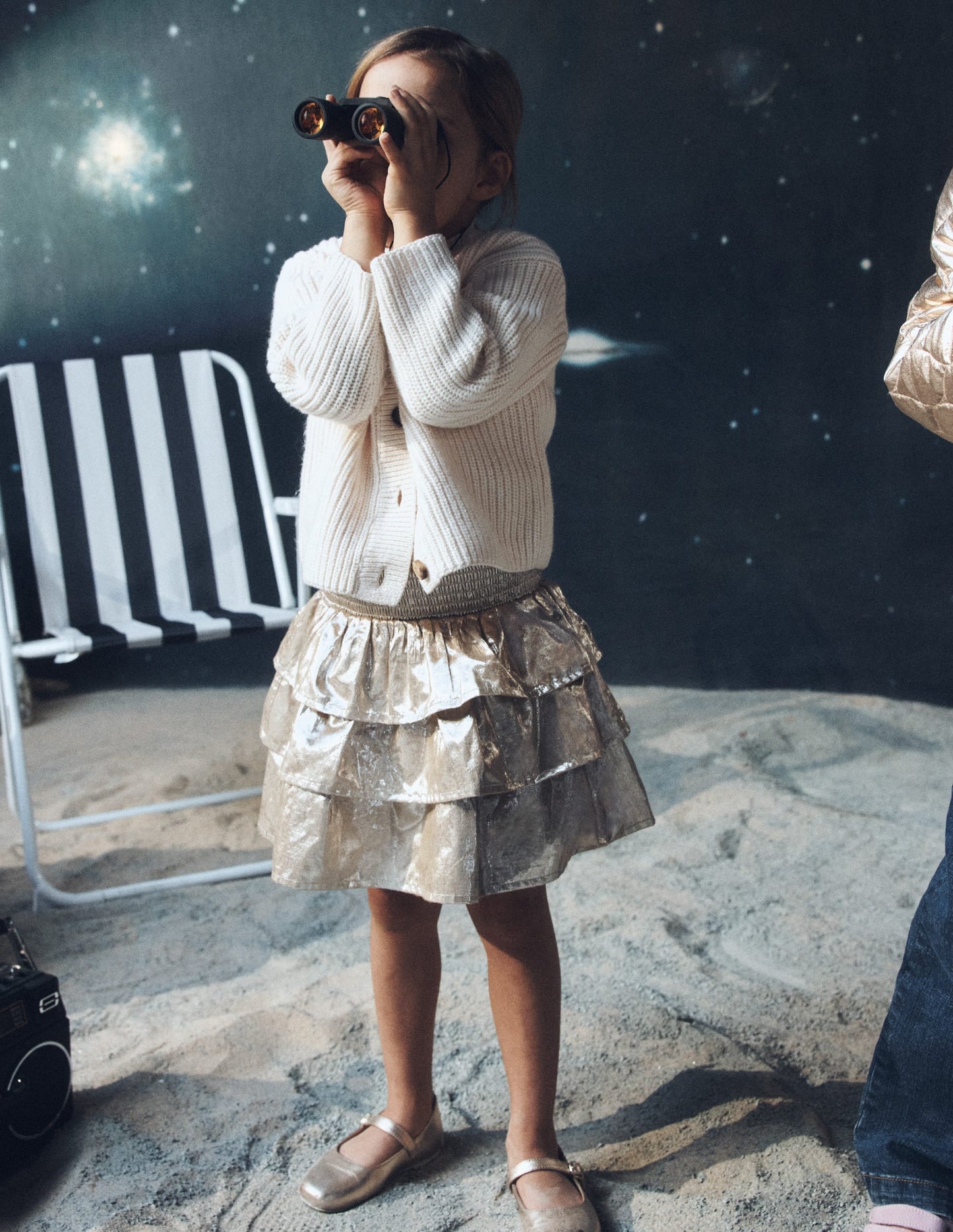 Smocked Waist Ruffle Skirt-Gold Metallic