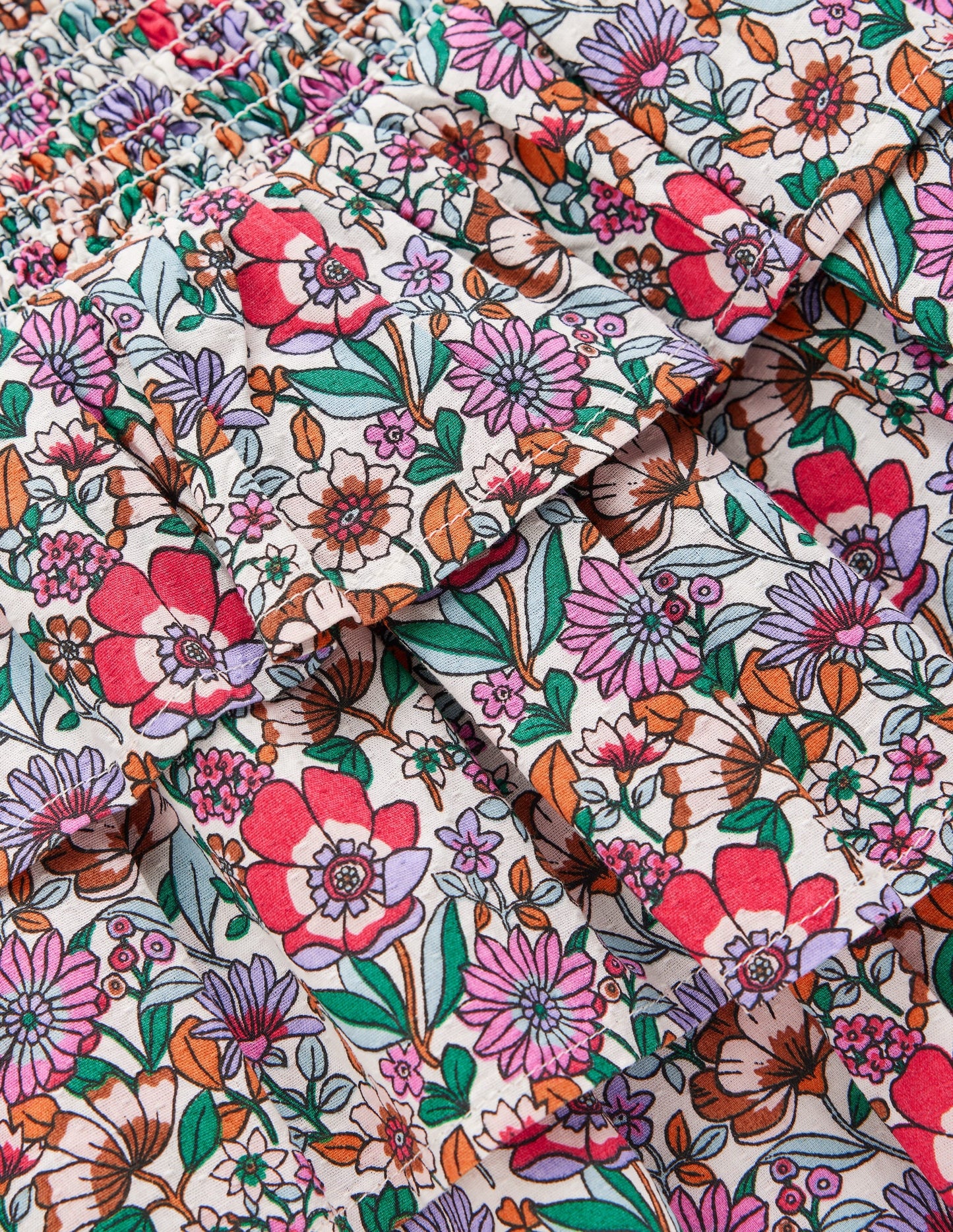 Smocked Waist Ruffle Skirt-Soft Cream Floral Field