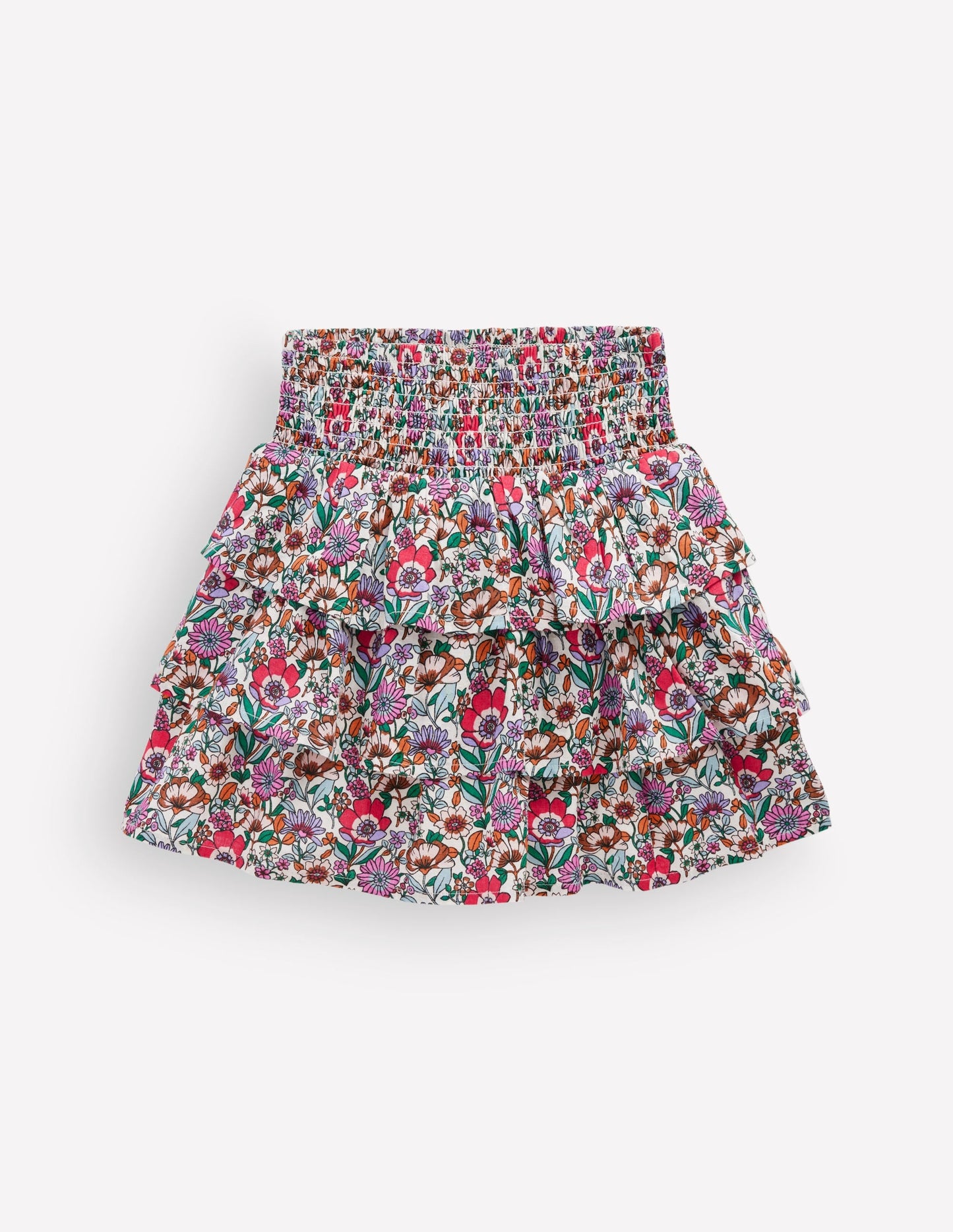 Smocked Waist Ruffle Skirt-Soft Cream Floral Field