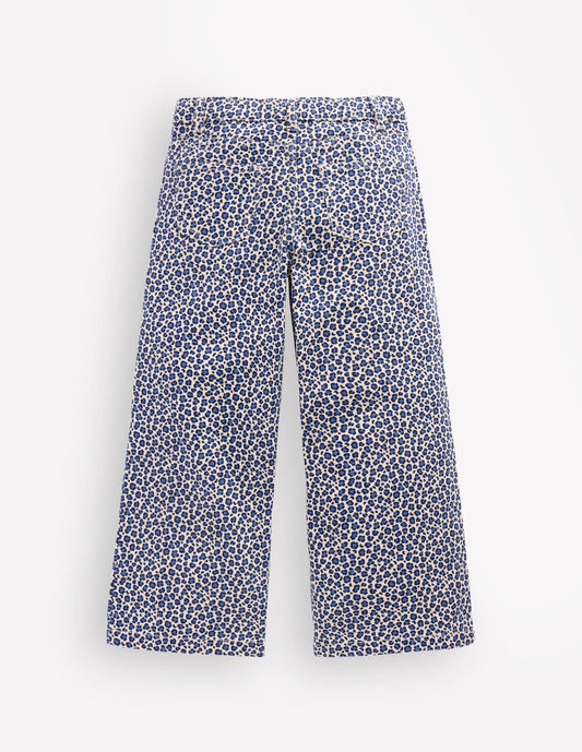 Wide Leg Jeans-Calico White/ Blue Leopard