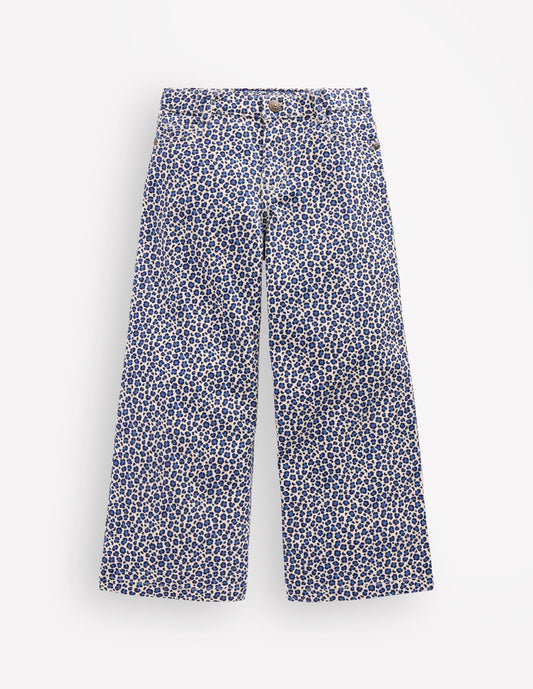 Wide Leg Jeans-Calico White/ Blue Leopard