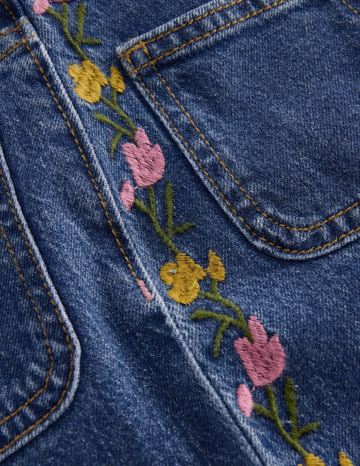 Patch Pocket Straight Jeans-Denim Embroidery