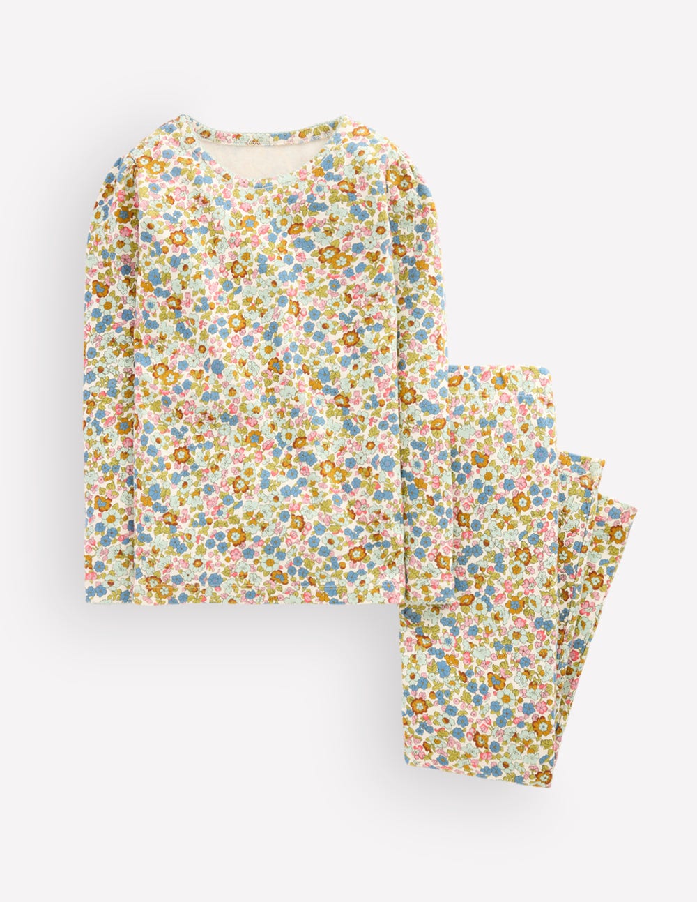 Snug Long John Pyjamas-Vintage Blue Flowerbed