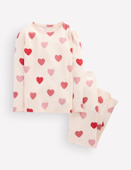 Snug Long John Pyjamas-Soft Ivory Hearts