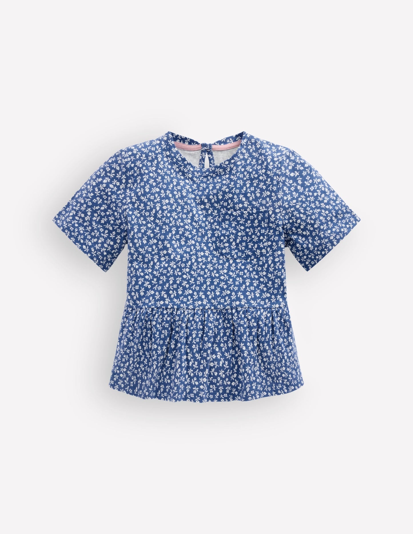 Short Sleeve Peplum Top-Bluejay Ditsy Floral
