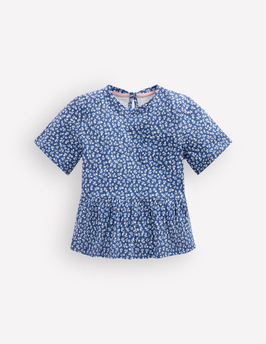 Short Sleeve Peplum Top-Bluejay Ditsy Floral
