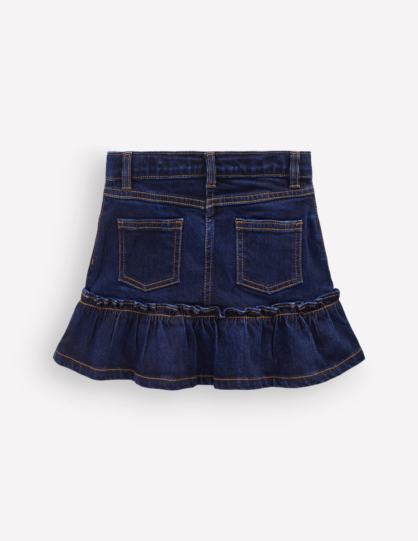 Frill Hem Denim Skirt-Dark Wash