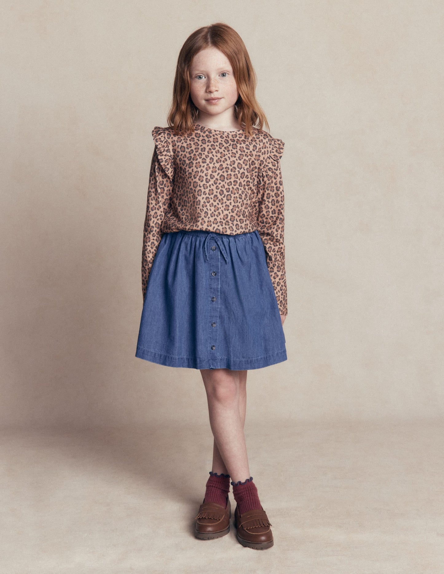 Woven Button-Through Skirt-Mid Wash