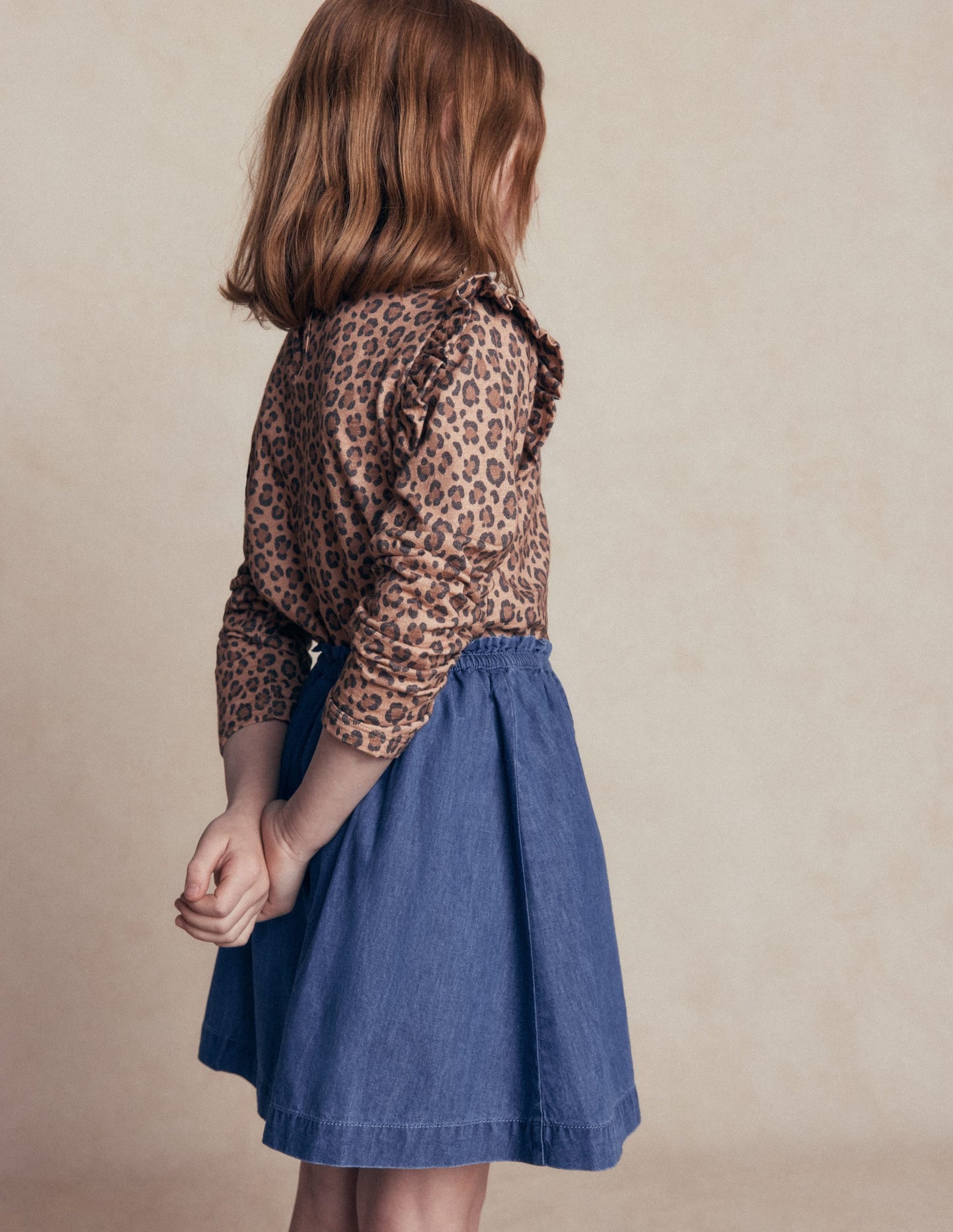 Woven Button-Through Skirt-Mid Wash