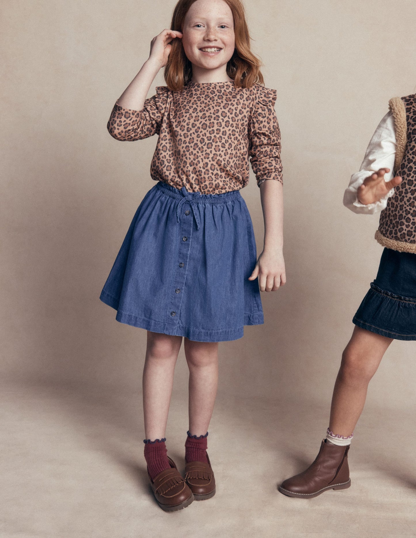 Woven Button-Through Skirt-Mid Wash