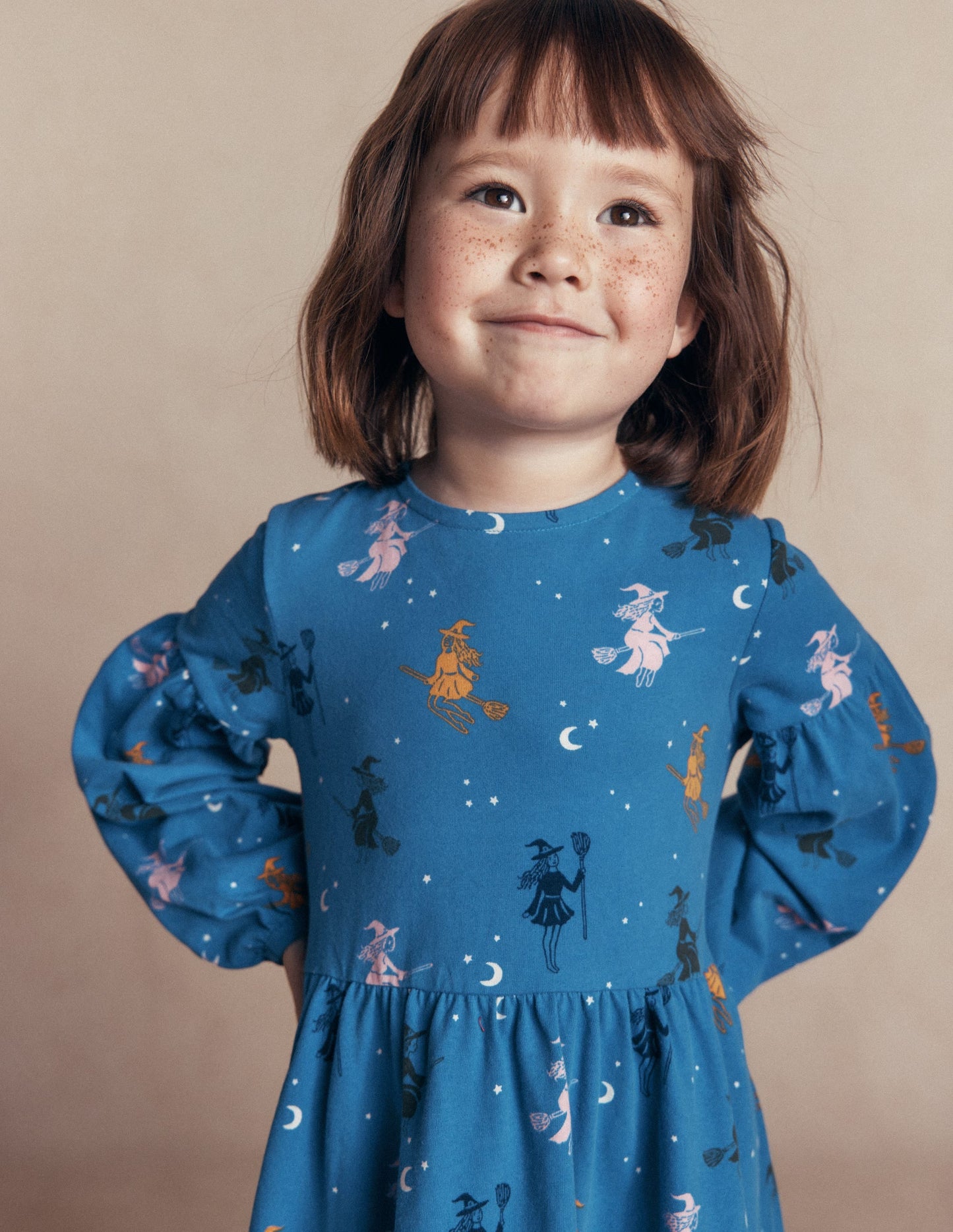 Madeline Blouson Sleeve Dress-Blue Halloween Witches