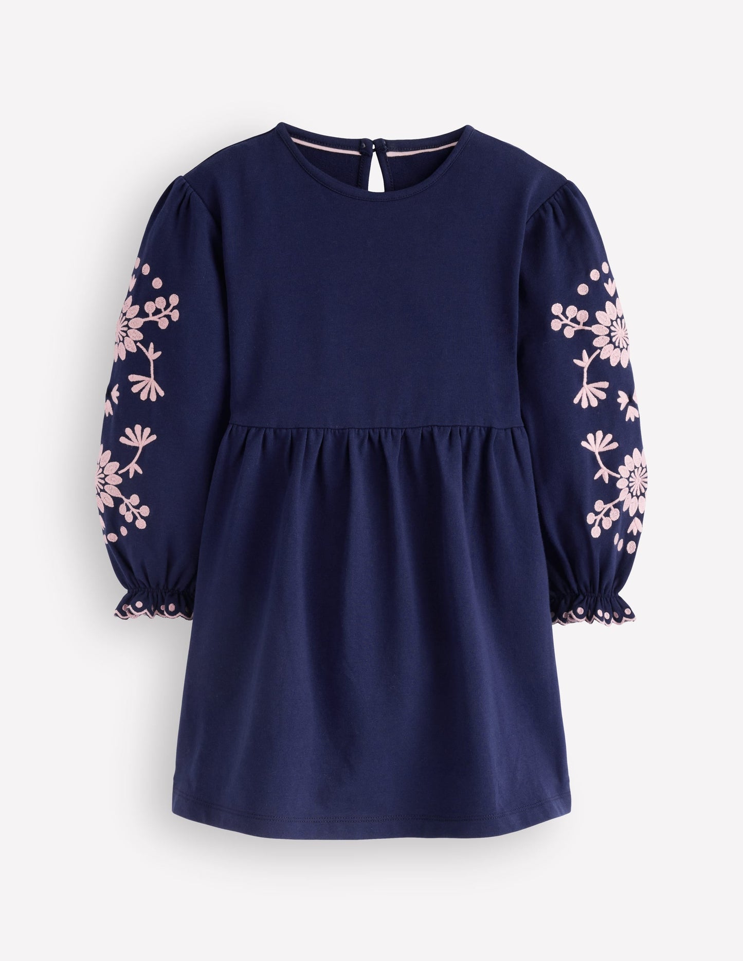 Embroidered Sleeve Dress-Denim Blue