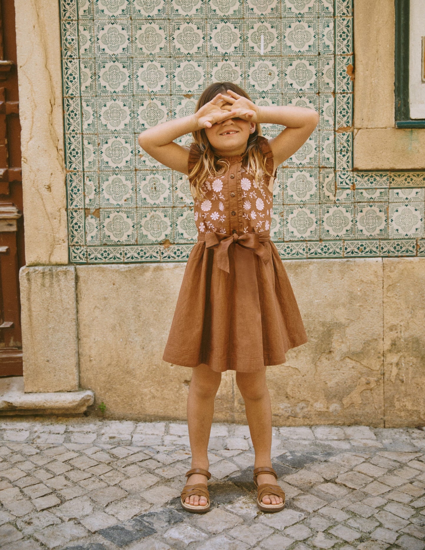 Ruffle Shirt Dress-Brown