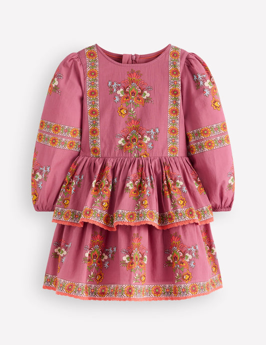 Printed Tiered Woven Dress-Pink Floral Placement