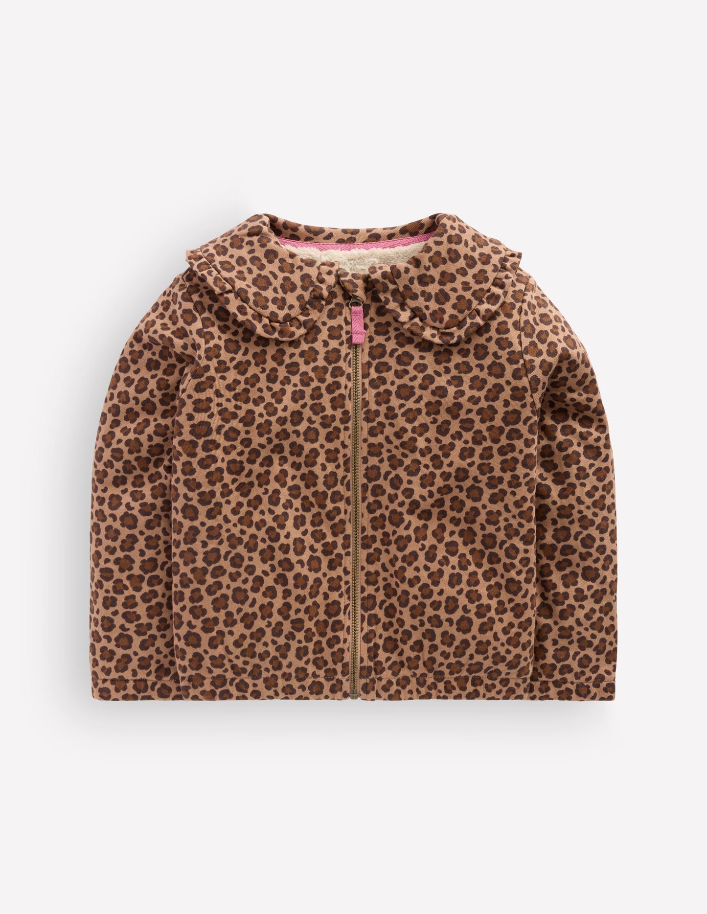 Fleece Lined Zip-Through-Milk Chocolate Brown Leopard