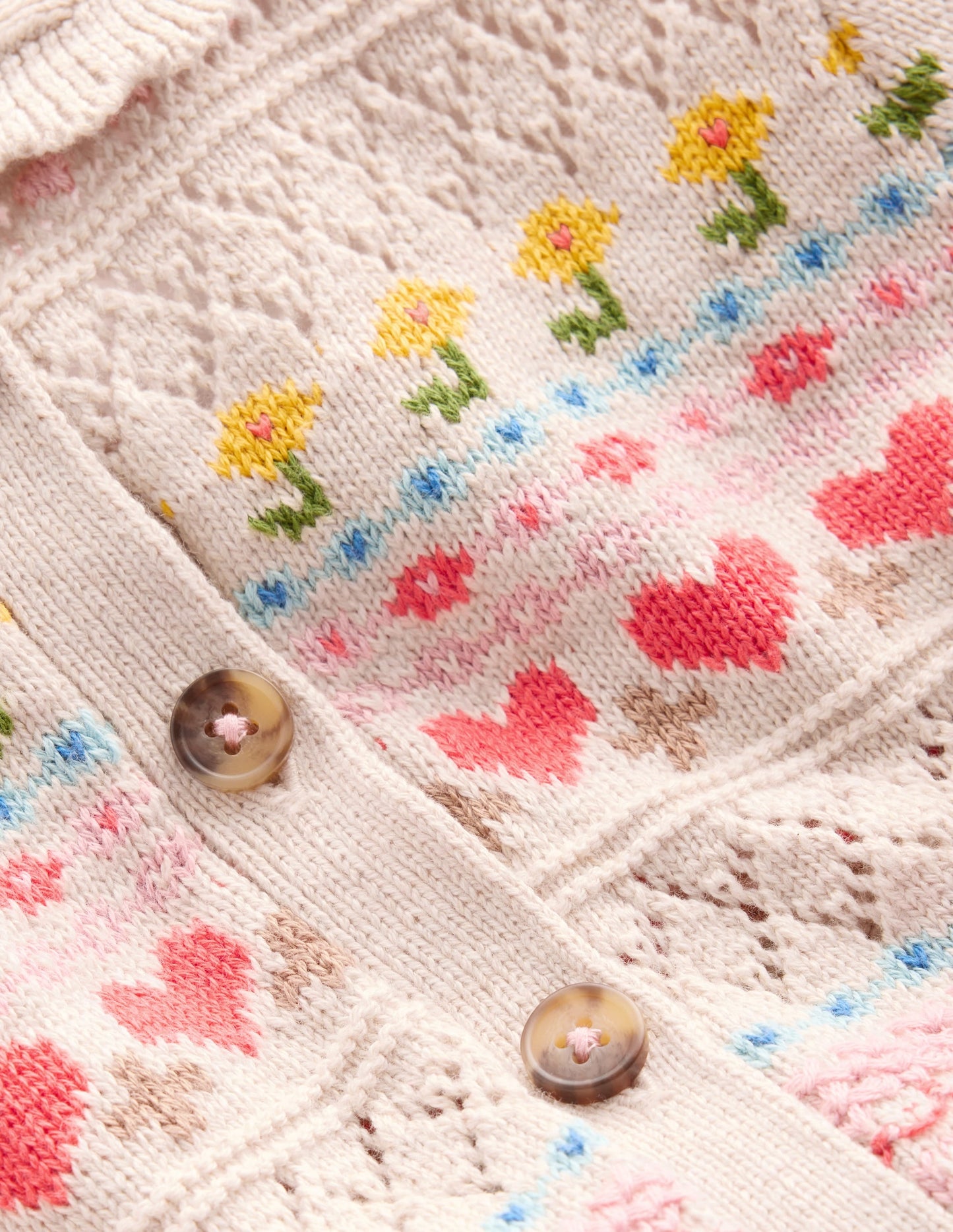 Collared Cardigan-Oatmeal Marl Flowers