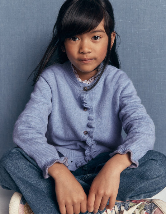 Everyday Frilled Cardigan-French Blue Marl