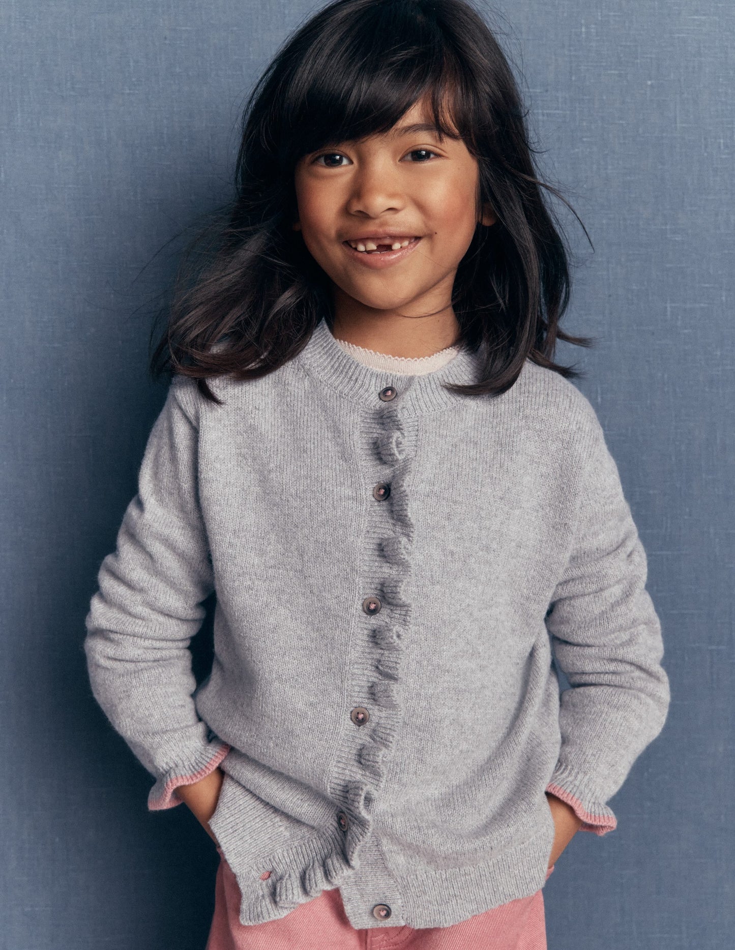Everyday Frilled Cardigan-Grey Marl
