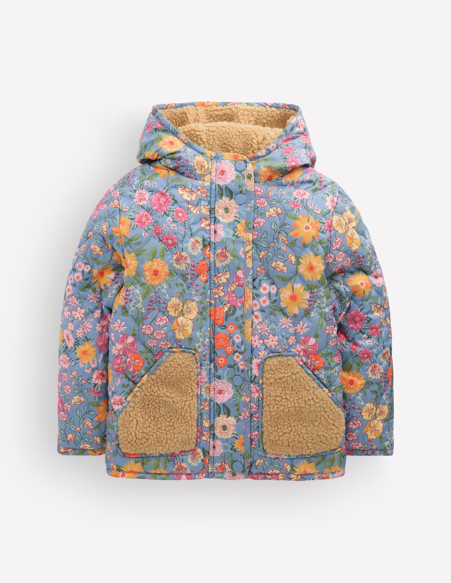 Borg Padded Jacket-Blue Floral