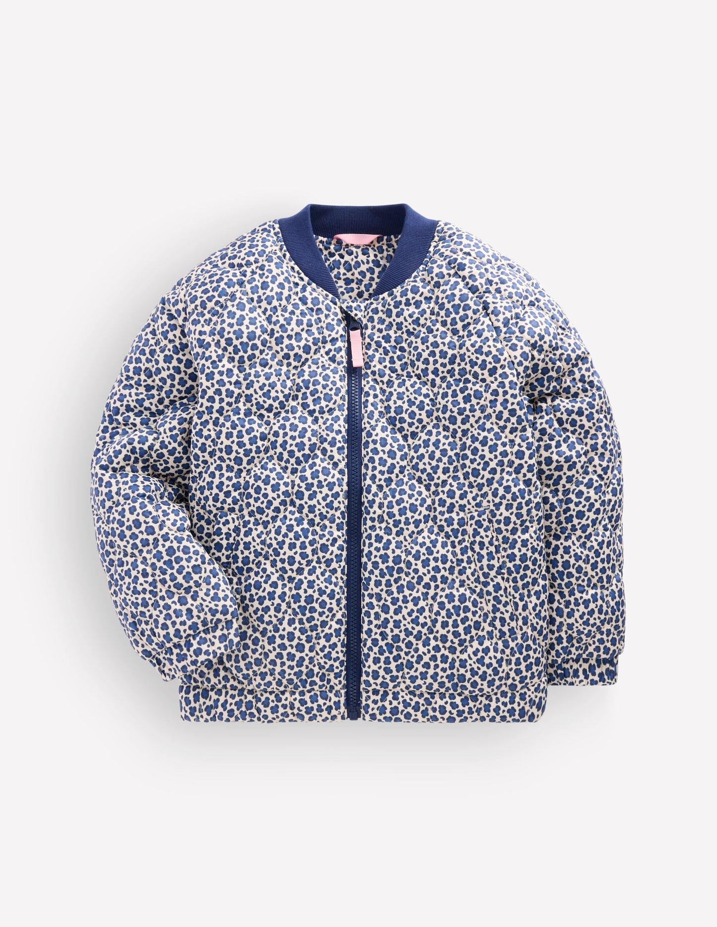 Quilted Bomber Jacket-Calico White/ Blue Leopard