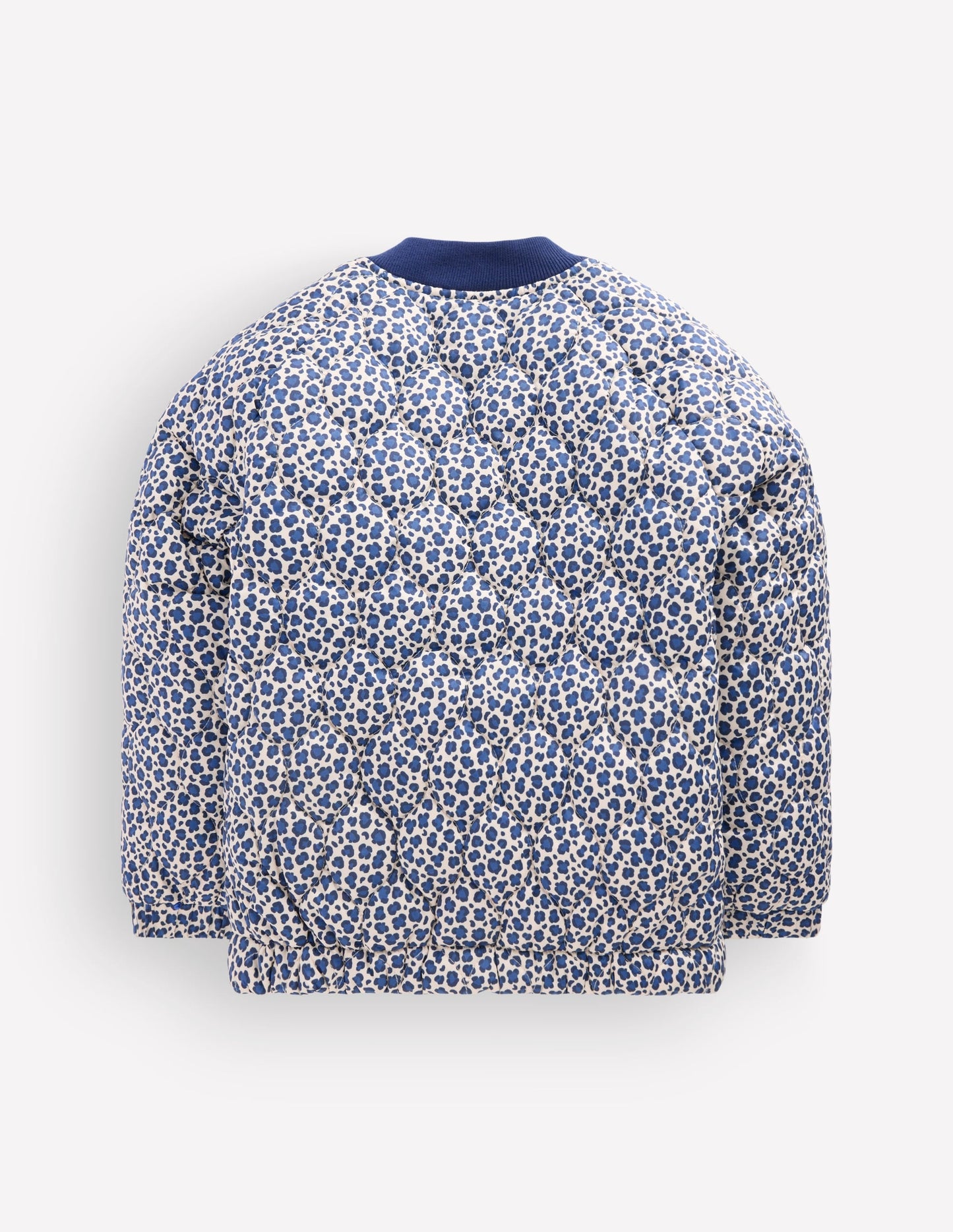 Quilted Bomber Jacket-Calico White/ Blue Leopard