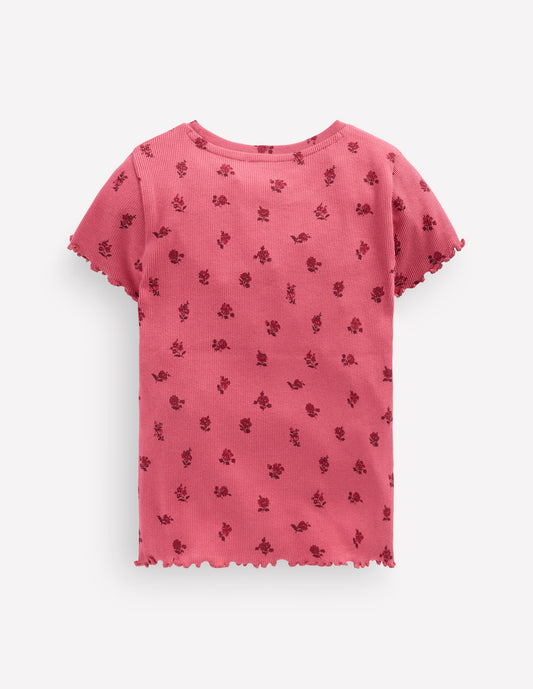 Short Sleeve Rib T-Shirt-Red Floral