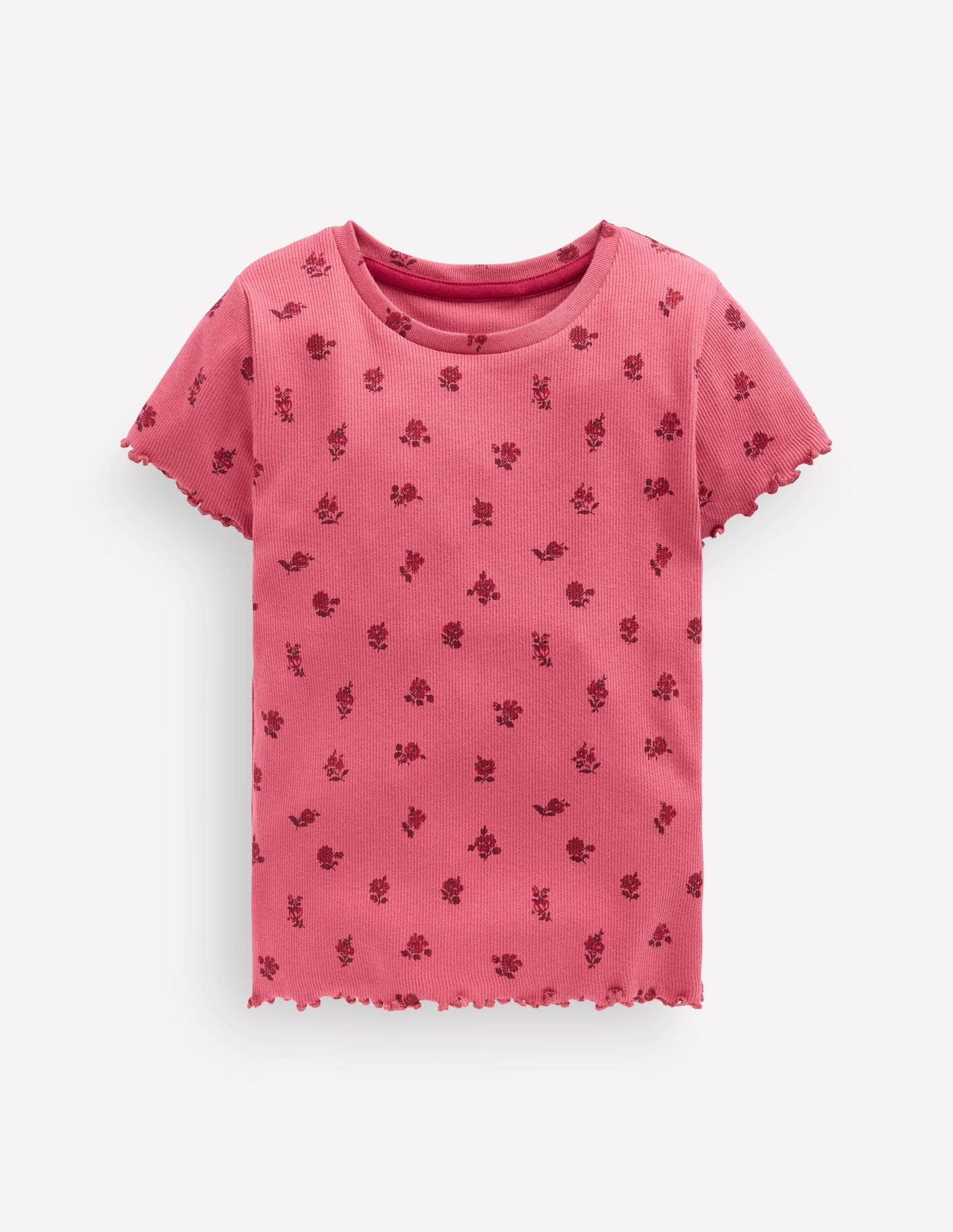 Short Sleeve Rib T-Shirt-Red Floral