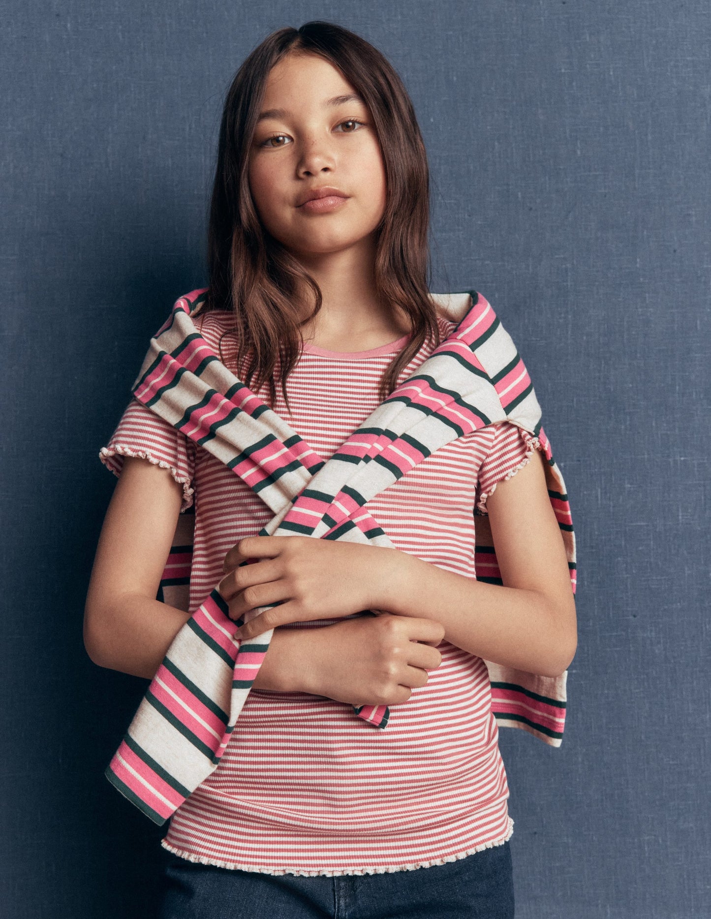 Short Sleeve Rib T-Shirt-Pink Stripe