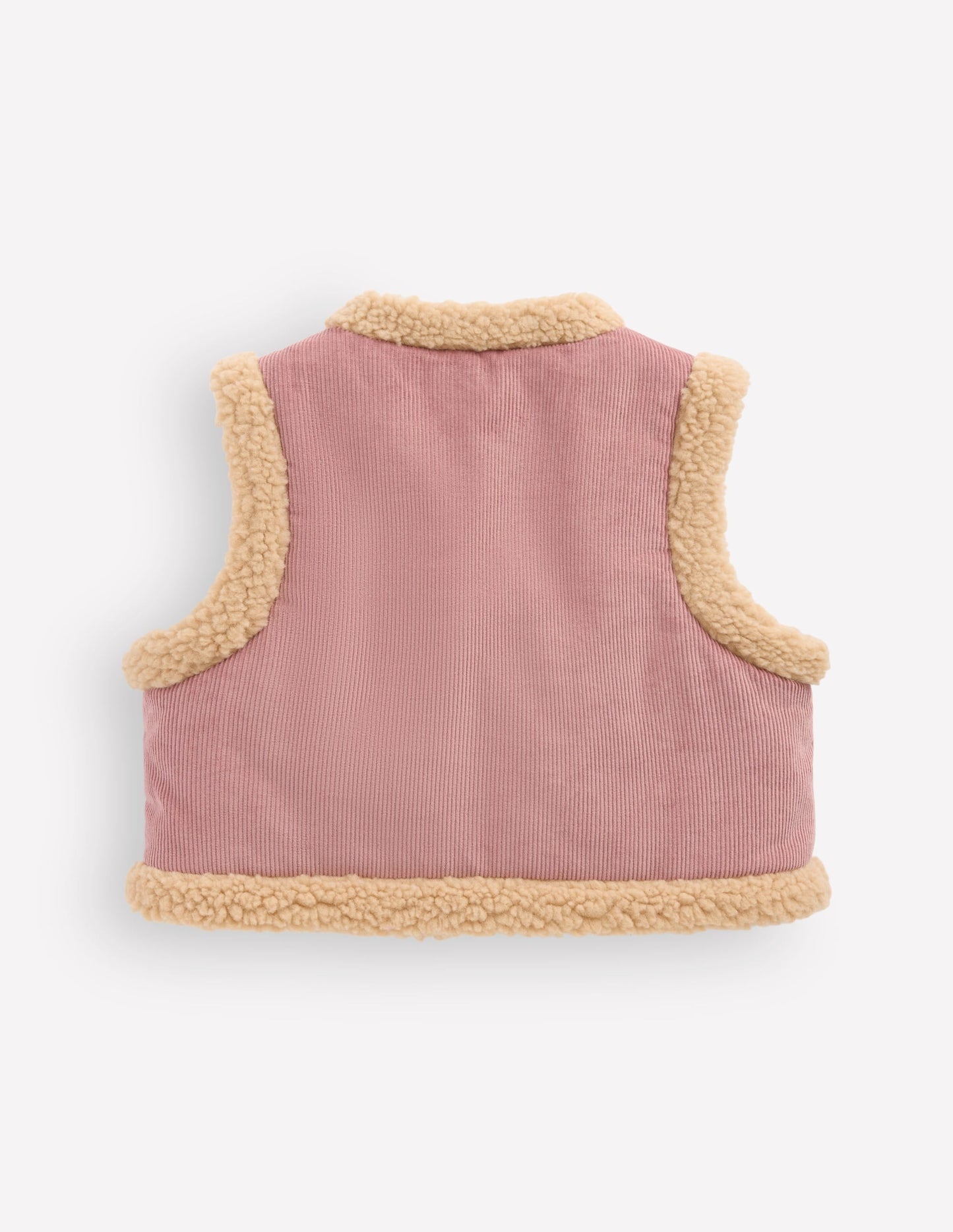 Borg Trim Gilet-Pink Floral Embroidery