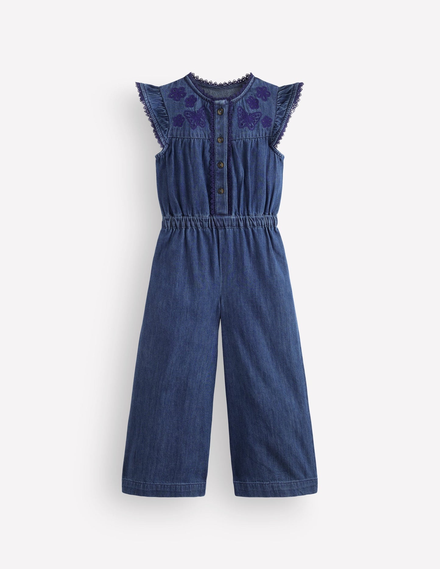 Flutter Sleeve Denim Jumpsuit-Mid Vintage