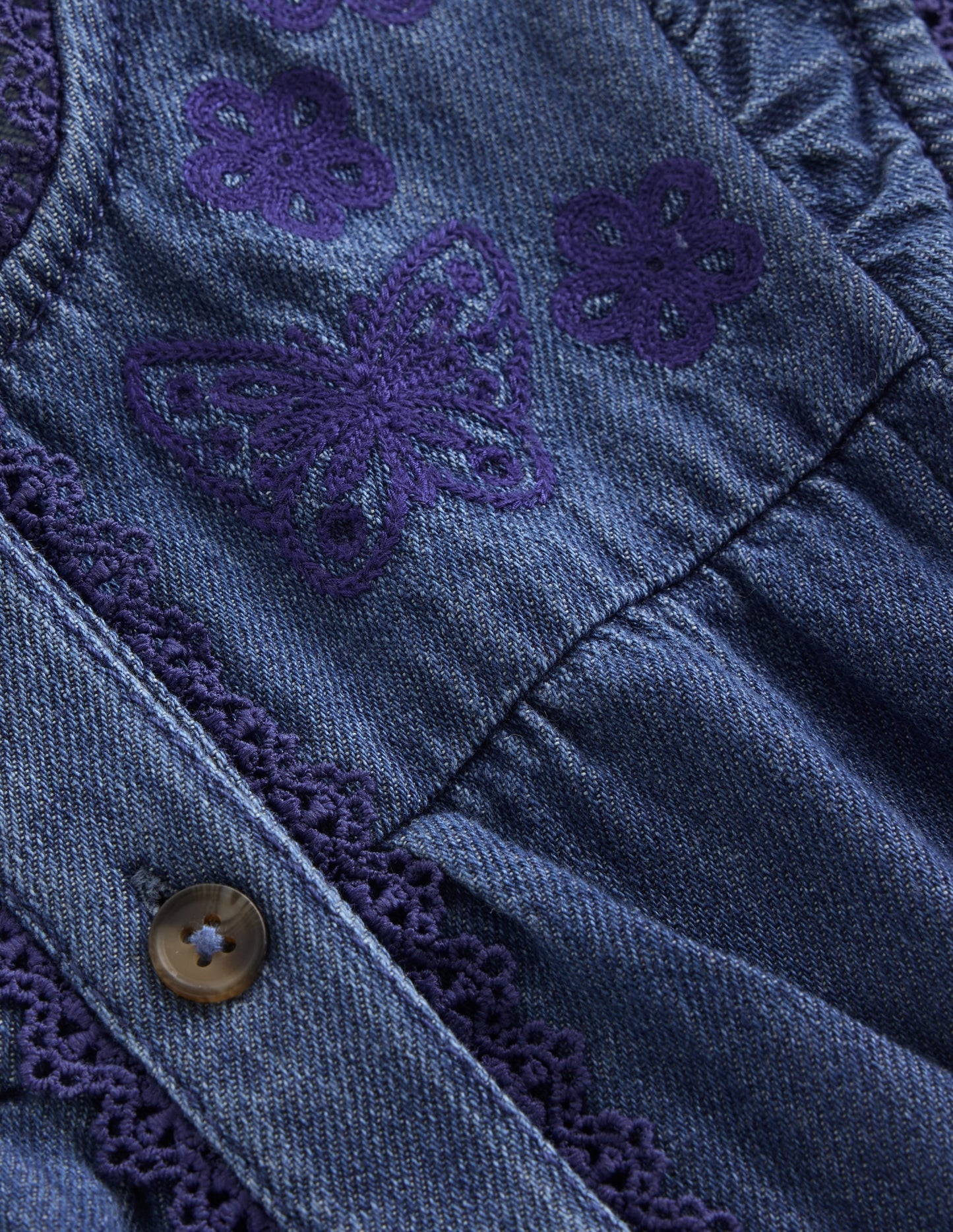Flutter Sleeve Denim Jumpsuit-Mid Vintage
