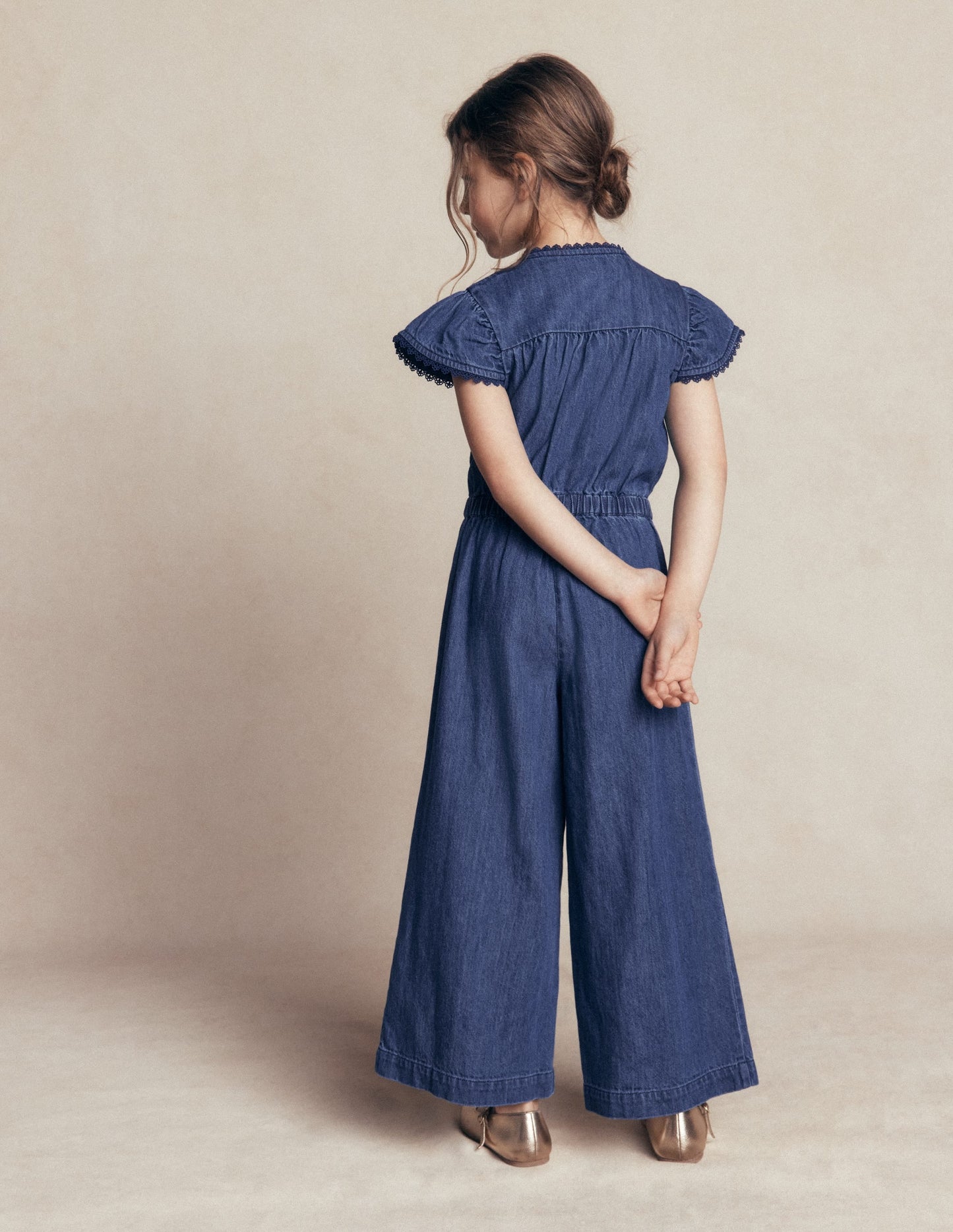 Flutter Sleeve Denim Jumpsuit-Mid Vintage