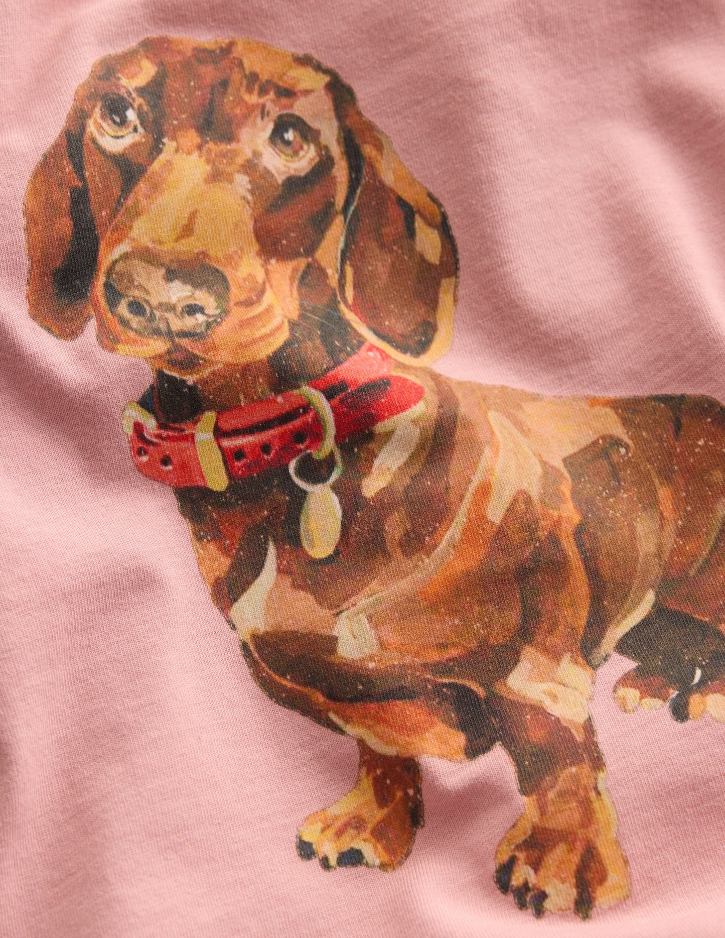 Short Sleeve Printed T-shirt-Pink Sausage Dog