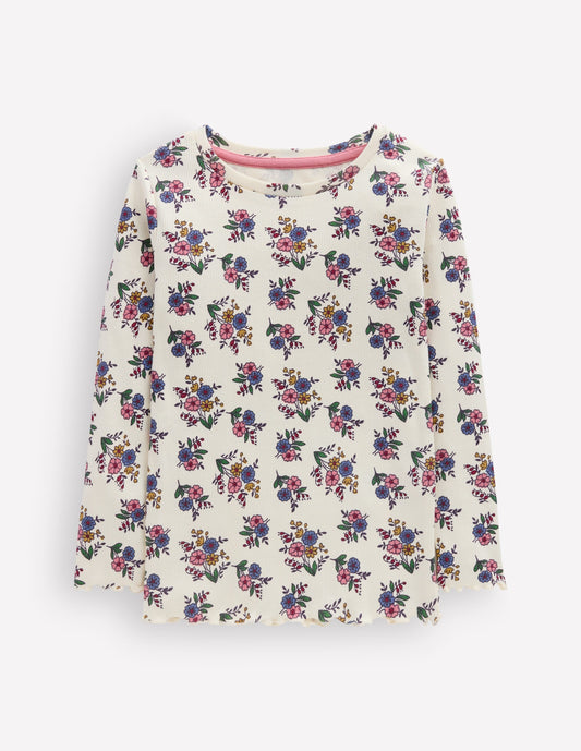Ribbed Long Sleeve T-Shirt-Soft Ivory Ditsy Floral