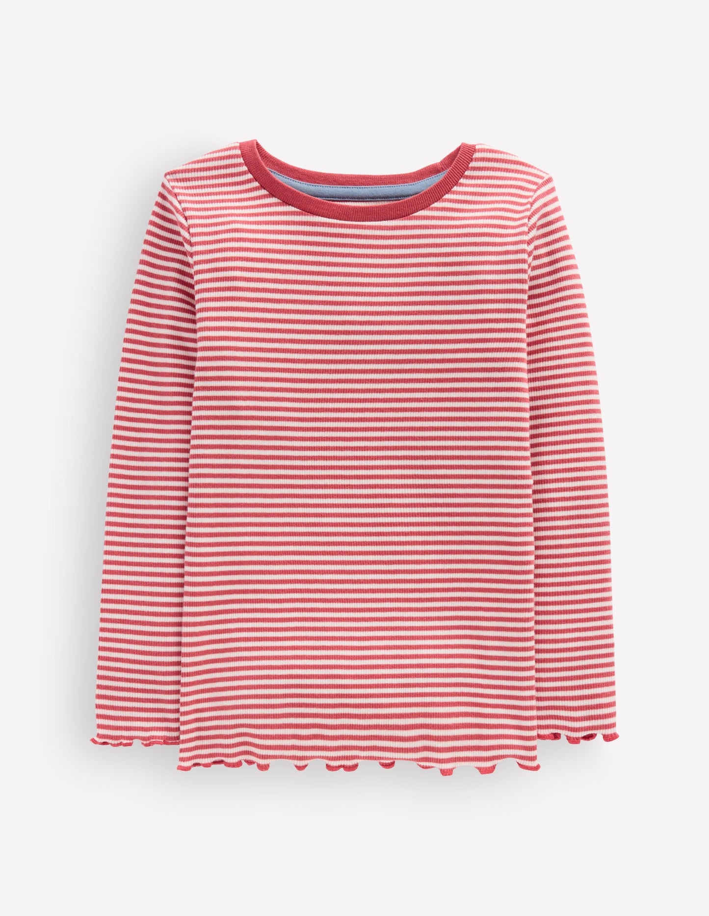 Ribbed Long Sleeve T-Shirt-Pink/ Soft Ivory Stripe