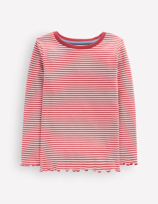 Ribbed Long Sleeve T-Shirt-Pink/ Soft Ivory Stripe